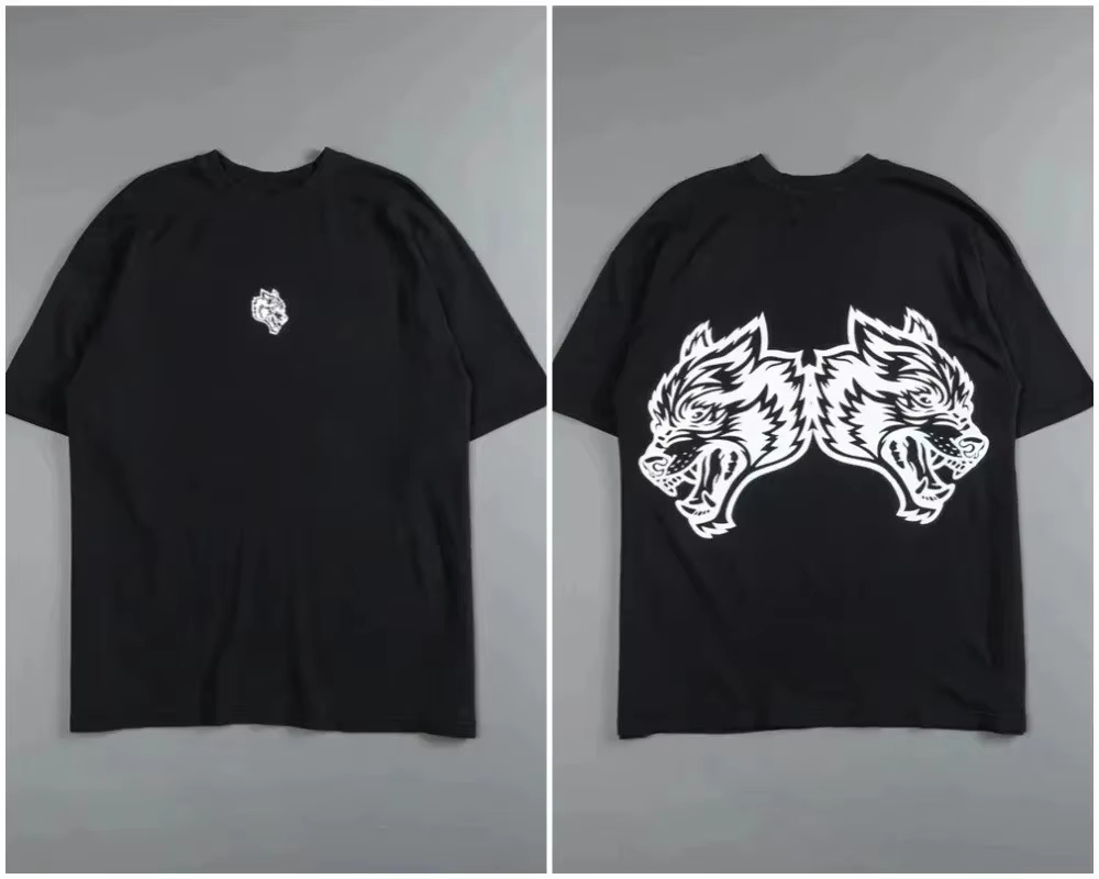Streetwear High End Brand - レトロブラックウルフヘッドハイエンドフィットネスストリートファッションブランド Tシャツコットングラフィック Tシャツ男性女性夏ストリートウェア